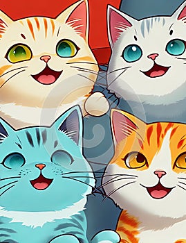 Adorably joyful cartoon cats background.