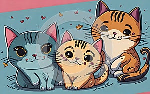 Adorably joyful cartoon cats background.