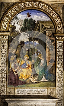 The Adoration of the Child. Pinturicchio. Della Rovere Chapel (of the Nativity). Santa Maria del Popolo, Rome. Italy