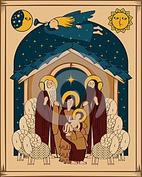 Adoration of the Magi. Christmas Nativity scene