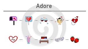 Adore simple concept flat icons set