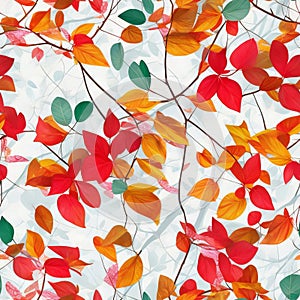 Adorn Your Space with a Seamless Pattern of Wall-Hanging Branches, Fall Leaves, and Vibrant Colorful Flowers.