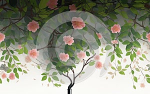 Adorn Your Walls with Hanging Tree Branches, Leaves, and Flowers for a Serene Atmosphere.