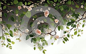 Adorn Your Walls with Hanging Tree Branches, Leaves, and Flowers for a Serene Atmosphere.