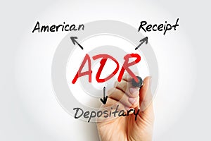 ADR - American Depositary Receipt acronym, business concept background photo