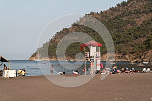 Adrasan, Antalya/Turkey-September 27 2020: Surveillance tower for lifeguard