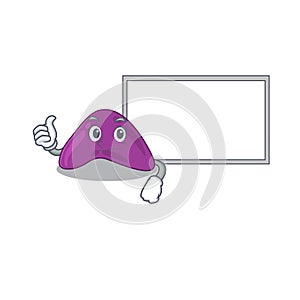 Adrenal cartoon design with Thumbs up finger bring a white board