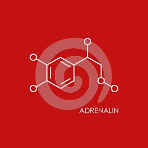 Adrenalin molecula structure. White line icon isolated on red background