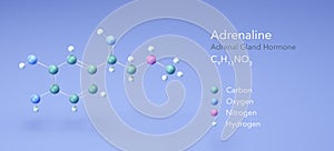 Adrenaline, Adrenal Gland Hormone. Structural Chemical Formula and Atoms with Color Coding, 3d rendering