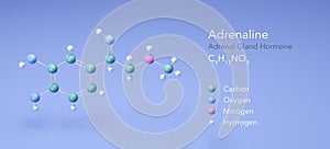 Adrenaline, Adrenal Gland Hormone. Structural Chemical Formula and Atoms with Color Coding, 3d rendering photo