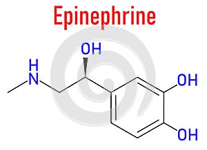 Adrenaline or adrenalin, epinephrine neurotransmitter molecule. Skeletal formula.