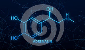 Adrenaline or adrenalin, epinephrine neurotransmitter molecule. Skeletal formula.Vector illustration