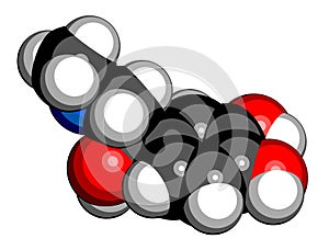 Adrenaline adrenalin, epinephrine neurotransmitter molecule. Used as drug in treatment of anaphylaxis 3D rendering. Atoms are.