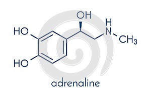 Adrenaline adrenalin, epinephrine neurotransmitter molecule. Used as drug in treatment of anaphylaxis Skeletal formula.