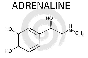 Adrenaline or adrenalin, epinephrine neurotransmitter molecule. Skeletal formula.