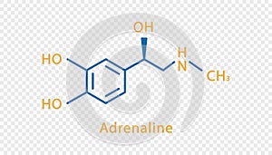 Adrenaline chemical formula. Adrenaline structural chemical formula isolated on transparent background.