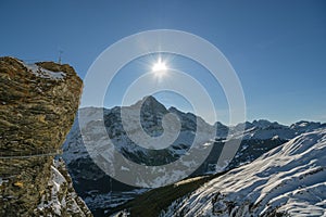 Adrenaline cliff walk on top of Grindelwald First with beautifiul views on Bernese Alps