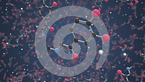 Adrenaline molecule. Ball-and-stick molecular model. Chemistry related looping 3d animation