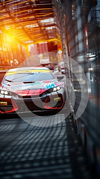 Adrenaline rush Motorsport car racing on blurred racetrack background