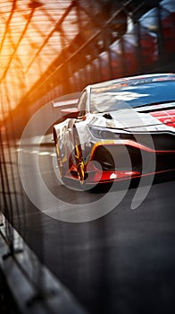 Adrenaline rush Motorsport car racing on blurred racetrack background