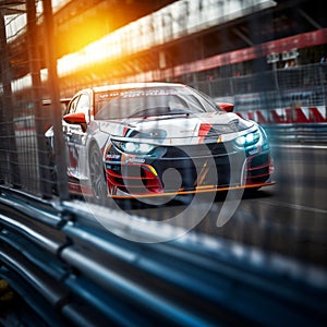 Adrenaline rush Motorsport car racing on blurred racetrack background