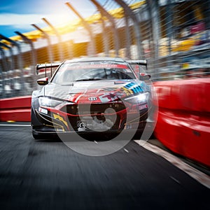 Adrenaline rush Motorsport car racing on blurred racetrack background
