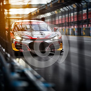 Adrenaline rush Motorsport car racing on blurred racetrack background