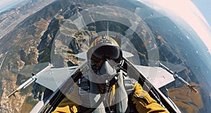 Adrenaline surging as the fighter pilot navigates the vast blue sky, soaring towards victory. A breathtaking display of