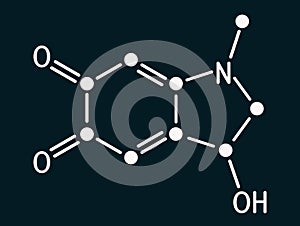 Adrenochrome, adraxone molecule. It is produced by the oxidation of adrenaline. on the dark blue background