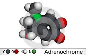 Adrenochrome, adraxone molecule. It is produced by the oxidation of adrenaline. Molecular model. 3D rendering