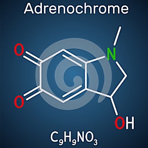 Adrenochrome, adraxone molecule. It is produced by the oxidation of adrenaline. Structural chemical formula on the dark blue