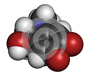 Adrenochrome molecule. Oxidation product of adrenaline. 3D rendering. Atoms are represented as spheres with conventional color. photo