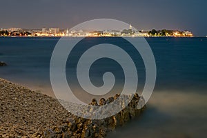 The adriatic coast with the old town of Zadar, Croatia in the evening