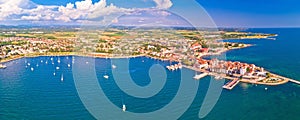 Adriatic coastline of Umag architecture aerial view
