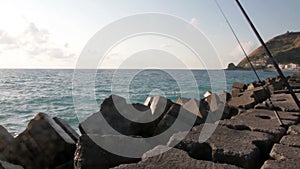 Adriatic Sea, Calabria, Italy sea with breakwater with clouds