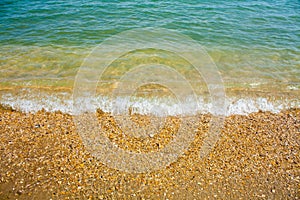 Adriatic Sea coast view. Seashore of Italy, sandy beach and wave, Summer background.