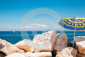 Adriatic sea summer beach in Piran, Slovenia