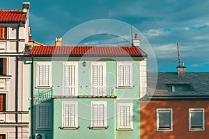 Adriatic seaside colorful architecture, beautiful facades in Croatia