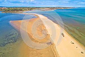 Adriatic town of Nin sandbar beach aerial view