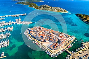 Adriatic Town of Tribunj on small island aerial view