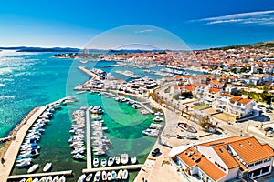 Adriatic town of Vodice waterfront aerial view