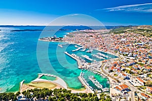 Adriatic town of Vodice waterfront aerial view