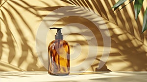 Ads for a mild cleansing shampoo featuring a brown pump bottle and shadows of palm leaves