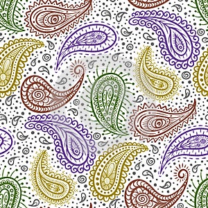 Seamless pattern with paisley ornament. Hand drawn decorative illustration.