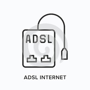 ADSL internet flat line icon. Vector outline illustration of cable network modem. Black thin linear pictogram for
