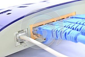 ADSL Line Connector and LAN Line on Network Device
