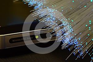 ADSL modem router with luminescent fiber optic lights