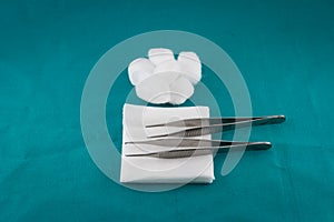 Adson forceps, gauze and cotton