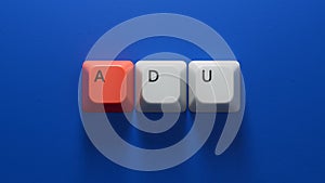 adu , questions and answers on Computer keyboard keys.close up of Computer keyboard keys