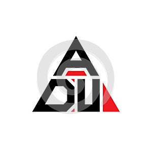 ADU triangle letter logo design with triangle shape. ADU triangle logo design monogram. ADU triangle vector logo template with red photo